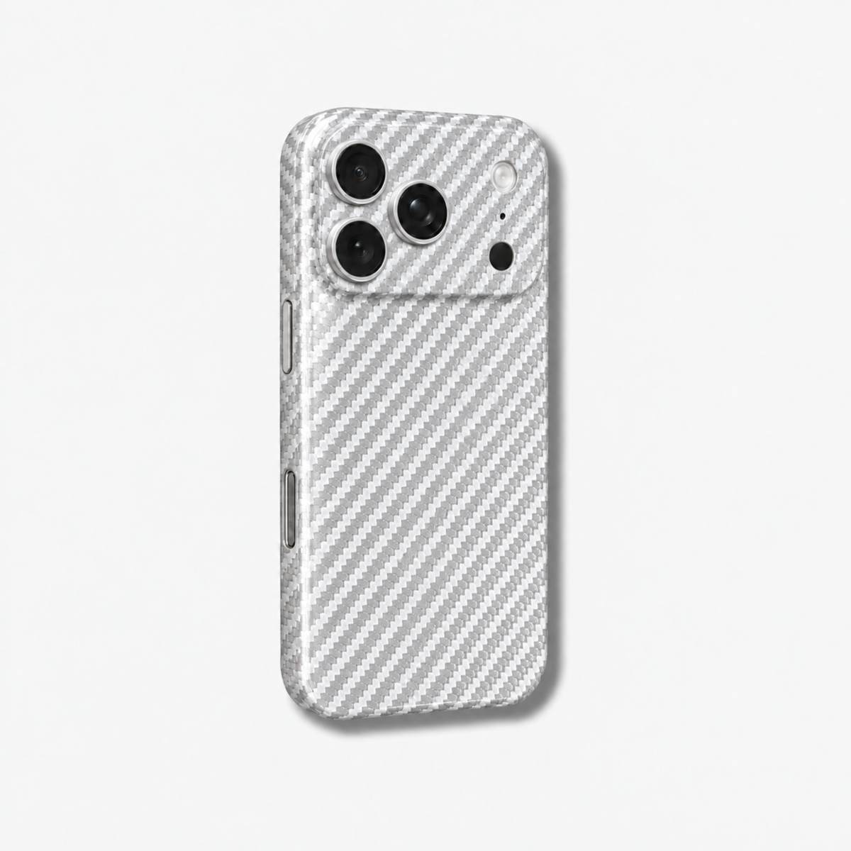 Coque iPhone MONOCOQUE GIVRE Fibernium, fibre de verre blanche effet carbone, plateau photo recouvert