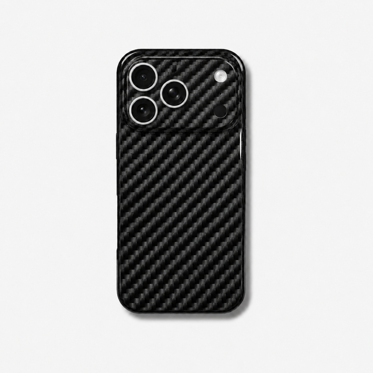 Coque iPhone MONOCOQUE FIBRE Fibernium, vue de dos, fibre de carbone tissée recouvrant le plateau photo