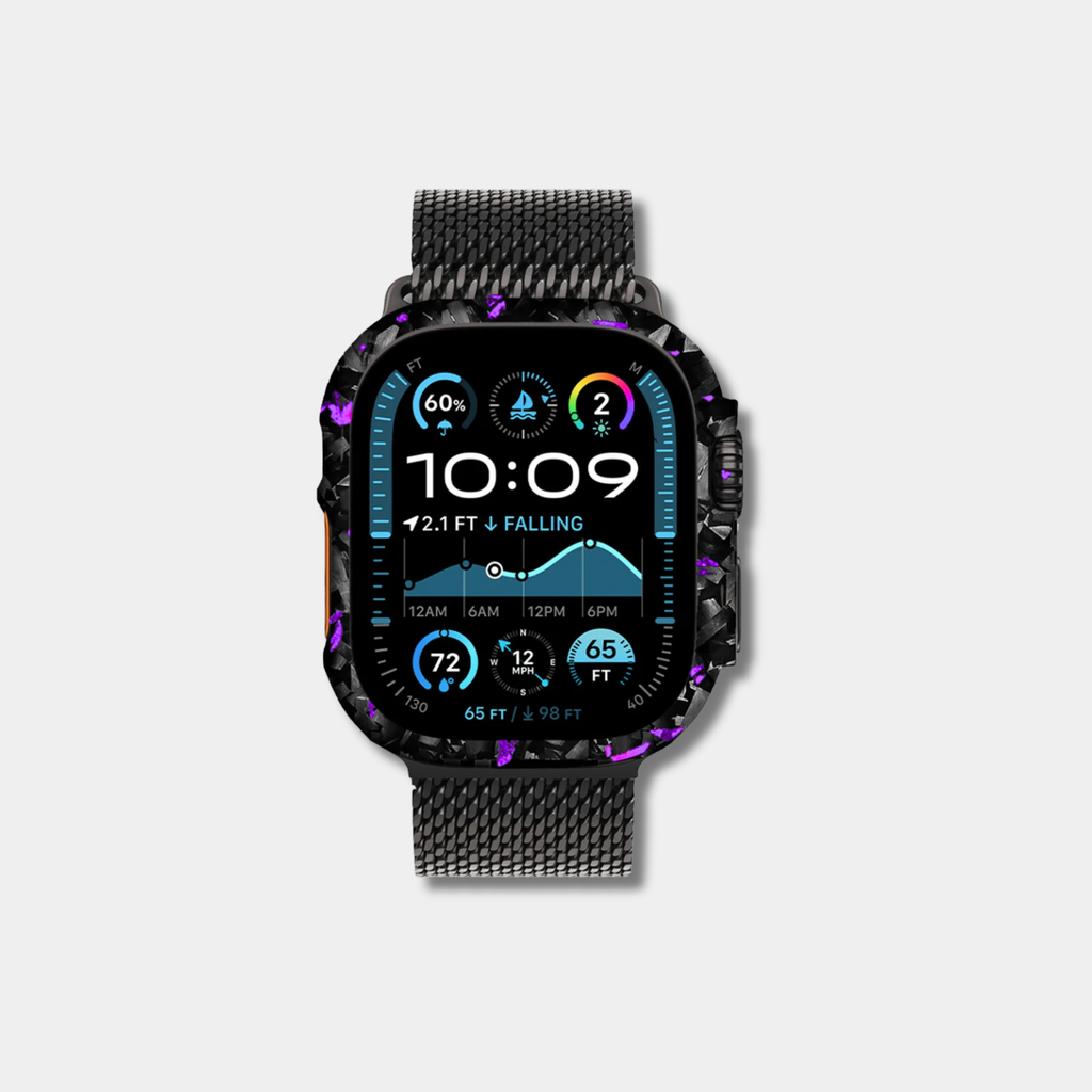 Coque en carbone colorée pour Apple Watch BRUTE de Fibernium, avec design résistant et élégant, adaptée à la montre connectée.