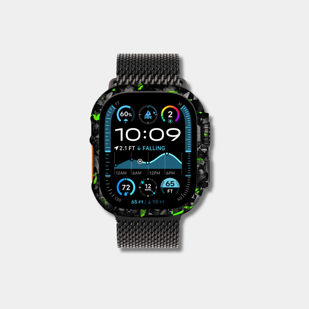 Coque Apple Watch Carbone BRUTE colorée de Fibernium, protection en fibre de carbone avec design coloré.