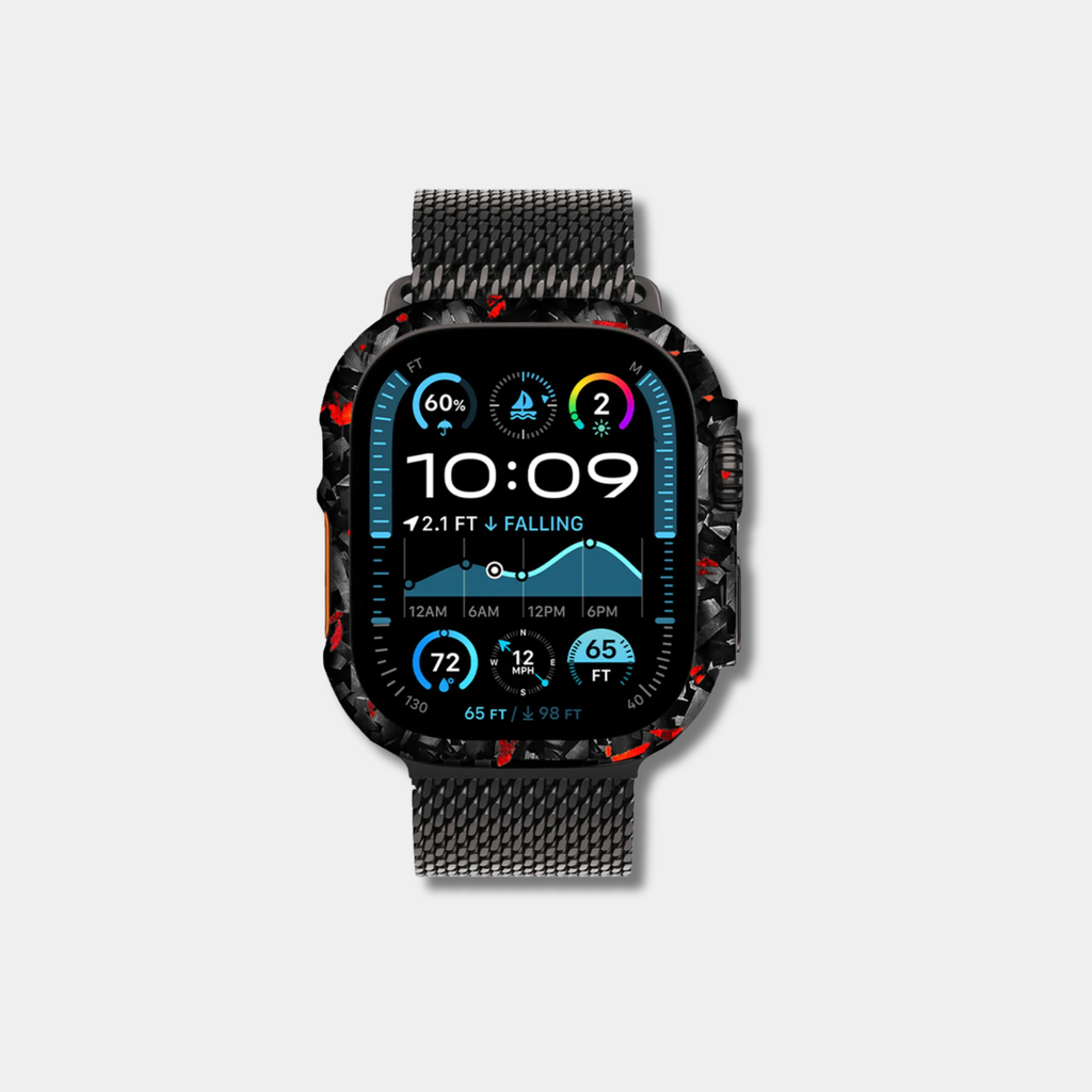 Coque pour Apple Watch en carbone coloré Fibernium, finition robuste et moderne, adaptée pour protéger et personnaliser la montre.